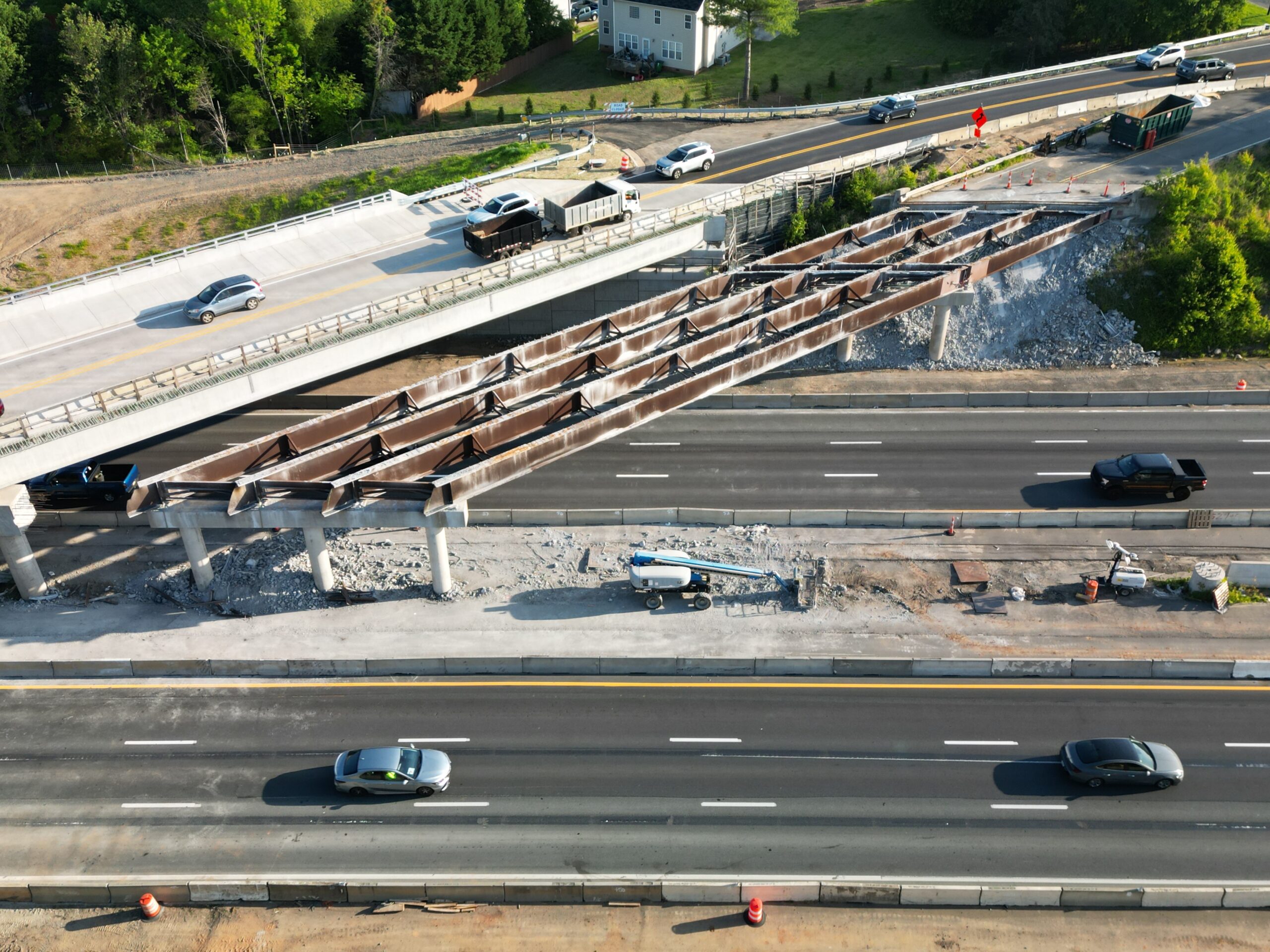 An isometric photo of a bridge under construction.